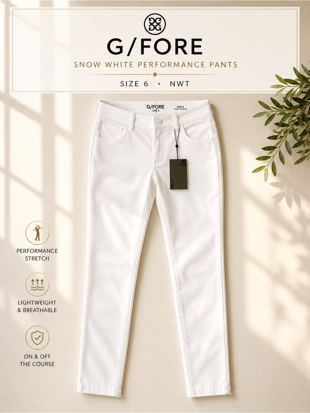 G/FORE Size 6 Snow White Stretch Golf Pants NWT Performance Trouser
